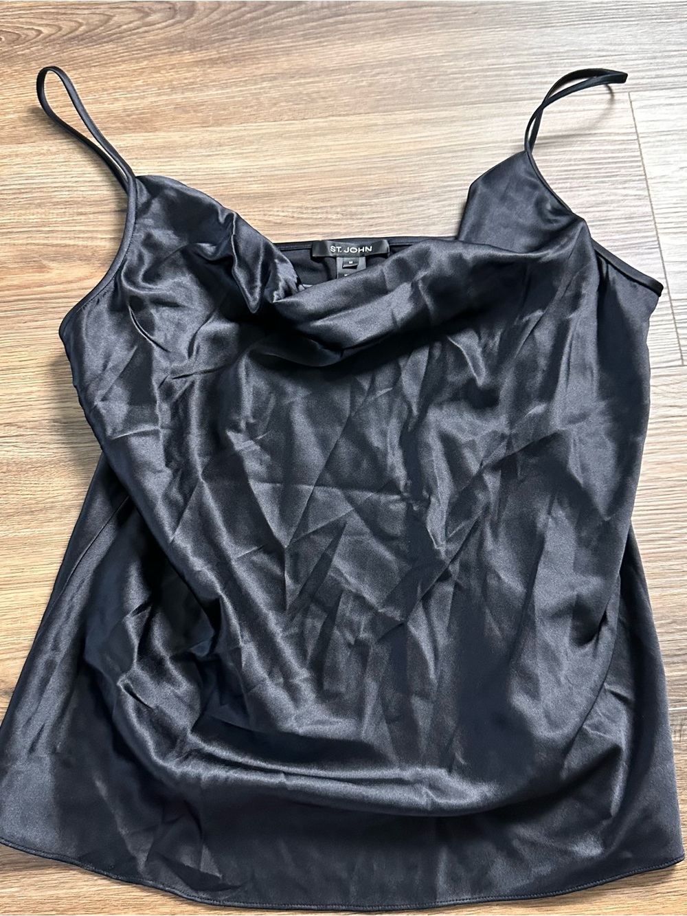 St. John Silk Blend Spaghetti Strap Camisole Tank Top Black Medium Cowl Neck EUC